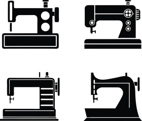 A Set of Silhouette Vector Illustrations of Vintage and Modern Sewing Machines