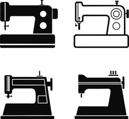A Set of Silhouette Vector Illustrations of Vintage and Modern Sewing Machines