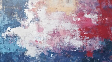 Abstract painting with blended colors of red, white, blue and pink shades
