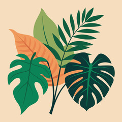 Green leaf pattern vector illustration, a floral tree branch design