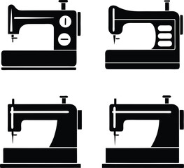A Set of Silhouette Vector Illustrations of Vintage and Modern Sewing Machines
