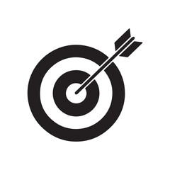 Black Target Silhouette Clipart &ndash; Bullseye with Arrow Hitting Center, Archery and Goal Icon Set