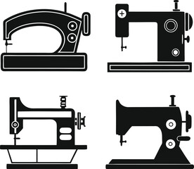 A Set of Silhouette Vector Illustrations of Vintage and Modern Sewing Machines