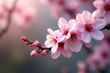 Obraz premium Delicate pink sakura blossoms, soft petals, intricate branch details, floral, blossom