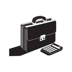 Black Briefcase, Document, and Calculator Silhouettes Clipart – Financial Business Icon Set
