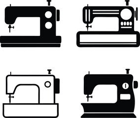 A Set of Silhouette Vector Illustrations of Vintage and Modern Sewing Machines