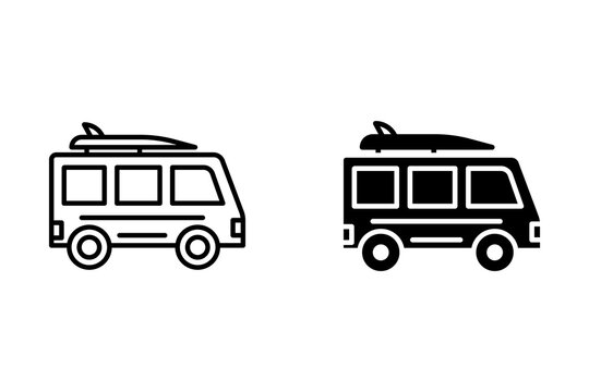 Surfing Bus vector icon set collection. Surfing Bus Outline flat Icon.