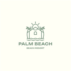 Line Art Palm House Resort Logo Template, Creative Minimal Vector Design