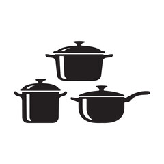 Black Cooking Pot Silhouettes Clipart – Soup Pot, Saucepan, Dutch Oven, Kitchen Cookware Vector Set
