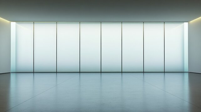 Modern empty room with large frosted glass window wall minimalist interior design