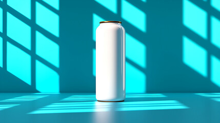 White Tin Can Packaging Mockup on Blue Background