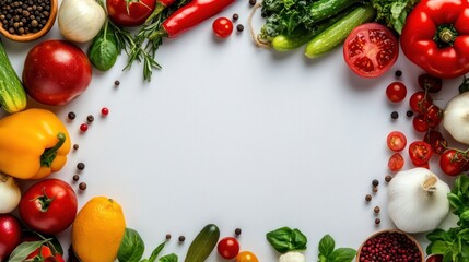 Vibrant vegetables and spices frame food photography copy space