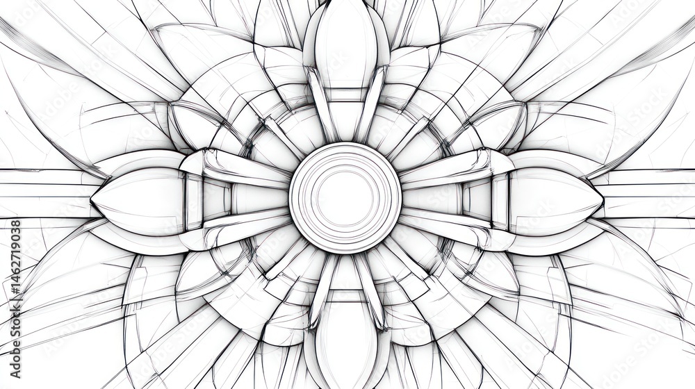 Poster intricate circular mandala design radial symmetry geometric pattern grayscale abstract background il