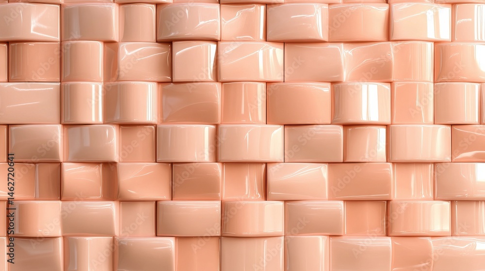 Poster peach tiles arranged to create a polished wall. futuristic, arabesque background formed from 3d bloc