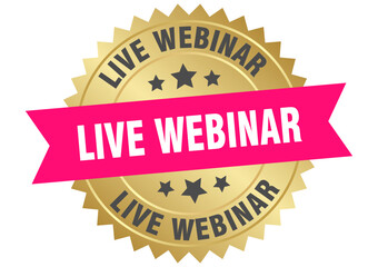 live webinar. live webinar round pink and gold label isolated on transparent background