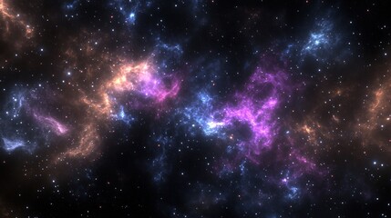 Naklejka premium Cosmic nebula vibrant purple orange and blue gaseous clouds in space