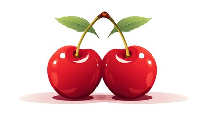 Detailed flat vector illustration of two cherries on white background for design projects