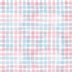 Baby Pink Blue Plaid Gingham Check Hand Drawn Background Pattern Overlay