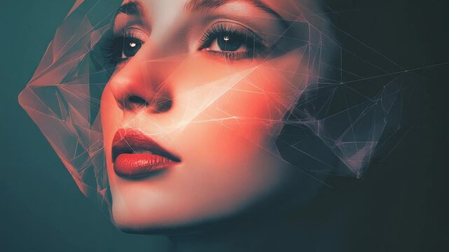 Abstract beauty concept with digital polygons connecting around the elegant female face