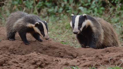 Badger Defending Against Wolverine in Nature Scene