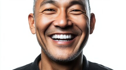 Obraz premium High-Quality PNG Close up portrait of happy handsome Asian man cheerfuly smiling while looking at camera in Isolated on White Background - High Resolution