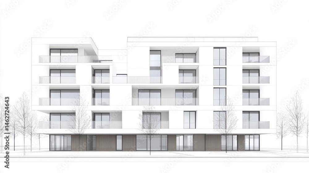 Poster contemporary apartment building architectural design rendering
