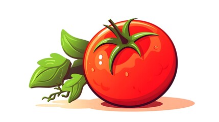Vibrant Tomato Illustration with Green Leaves for Culinary Designs and Packaging