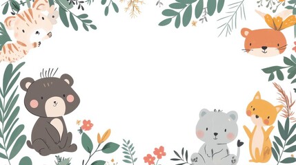 Naklejka premium Border template design with cute animals illustration illustration , no logos, no brands