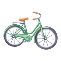 Watercolor illustration of vintage bicycle with classic frame and big wheels, isolated on transparent background. Delicate hand-painted style, perfect for retro and nostalgic designs.