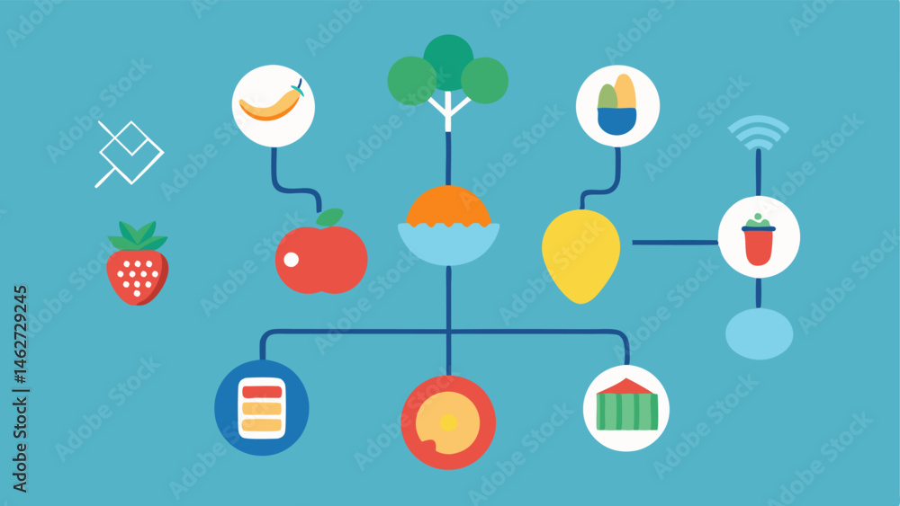 Poster nutritional gene mapping a map layout showing various food items connected by lines to individual ge