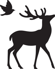 Silhouette of a Deer and a Flying Bird