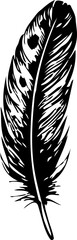Black feather silhouettes in various shapes and styles, including curved, pointed, rounded, and detailed designs