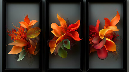 Abstract Autumn Floral Arrangement In Three Frames