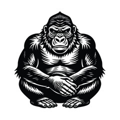 a gorilla sitting arms crossed vector art silhouette