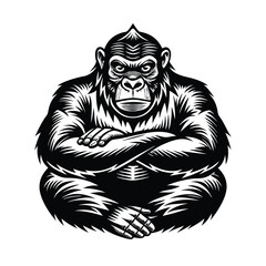 a gorilla sitting arms crossed vector art silhouette