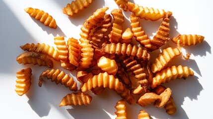 pile of golden brown crinkle cut French fries visually appealing and appetizing arrangement