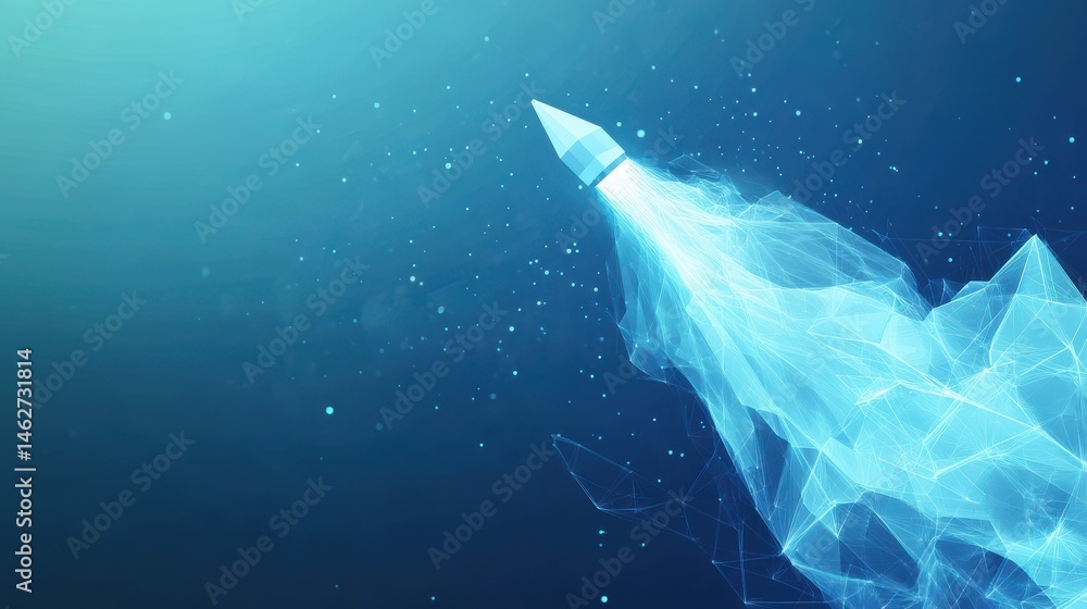 Poster abstract growth graph chart with launch rocket on technology blue background. startup and success bu