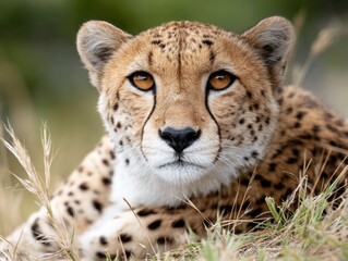 Fototapeta premium Intense cheetah stare amid savanna grass