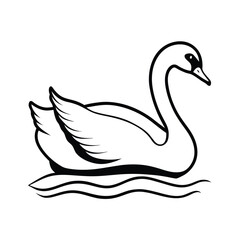 a graceful swan swimming calm line art vector silhouette