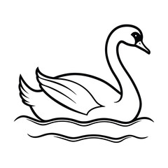 a graceful swan swimming calm line art vector silhouette