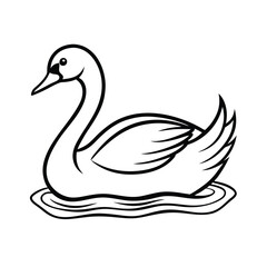 a graceful swan swimming calm line art vector silhouette