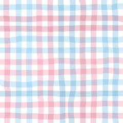 Baby Pink Blue Plaid Gingham Check Hand Drawn Background Pattern Overlay