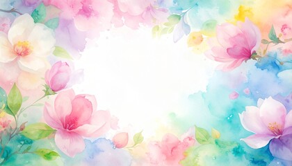 Abstract border frame of flowers painting with spring flowers magnolias background graphic resource
