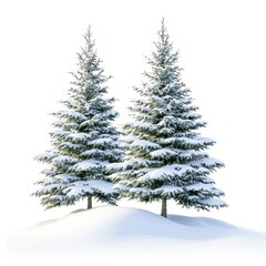 Fototapeta premium Two snow-covered pine trees on a snowy hill