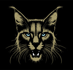 angry cat, lynx, caracal cat face - grunge style (artwork 2)