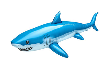 Obraz premium Blue inflatable 3D shark illustration, perfect for summer themes, pool accessories, or fun aquatic animal designs on a transparent or white background.