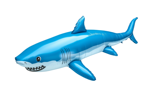 Blue inflatable 3D shark illustration, perfect for summer themes, pool accessories, or fun aquatic animal designs on a transparent or white background.