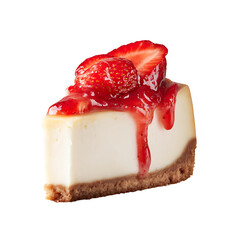 A slice of cheesecake topped with fresh strawberries