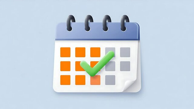 Illustrated calendar icon featuring a checkmark, symbolizing task completion and organization