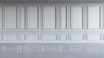 Elegant gray paneled wall and glossy floor interior design background
